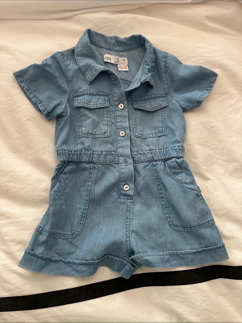 Zara Light Blue Denim Short-Sleeve Romper 2 yrs